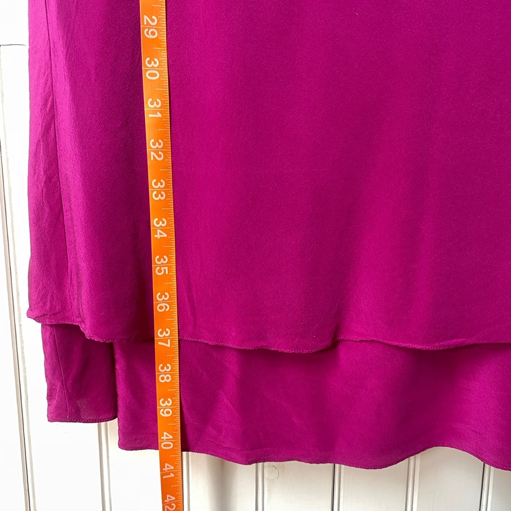 Silk Evan Picone Cocktail Dress Fuchsia Pink Drape Back Layered Skirt Sz 14 VTG - Picture 13 of 16